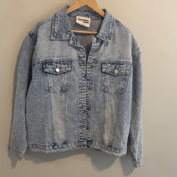 Savanna Jane Light Blue Denim Jacket with rhinestone Details size 2x - Picture 1 of 7